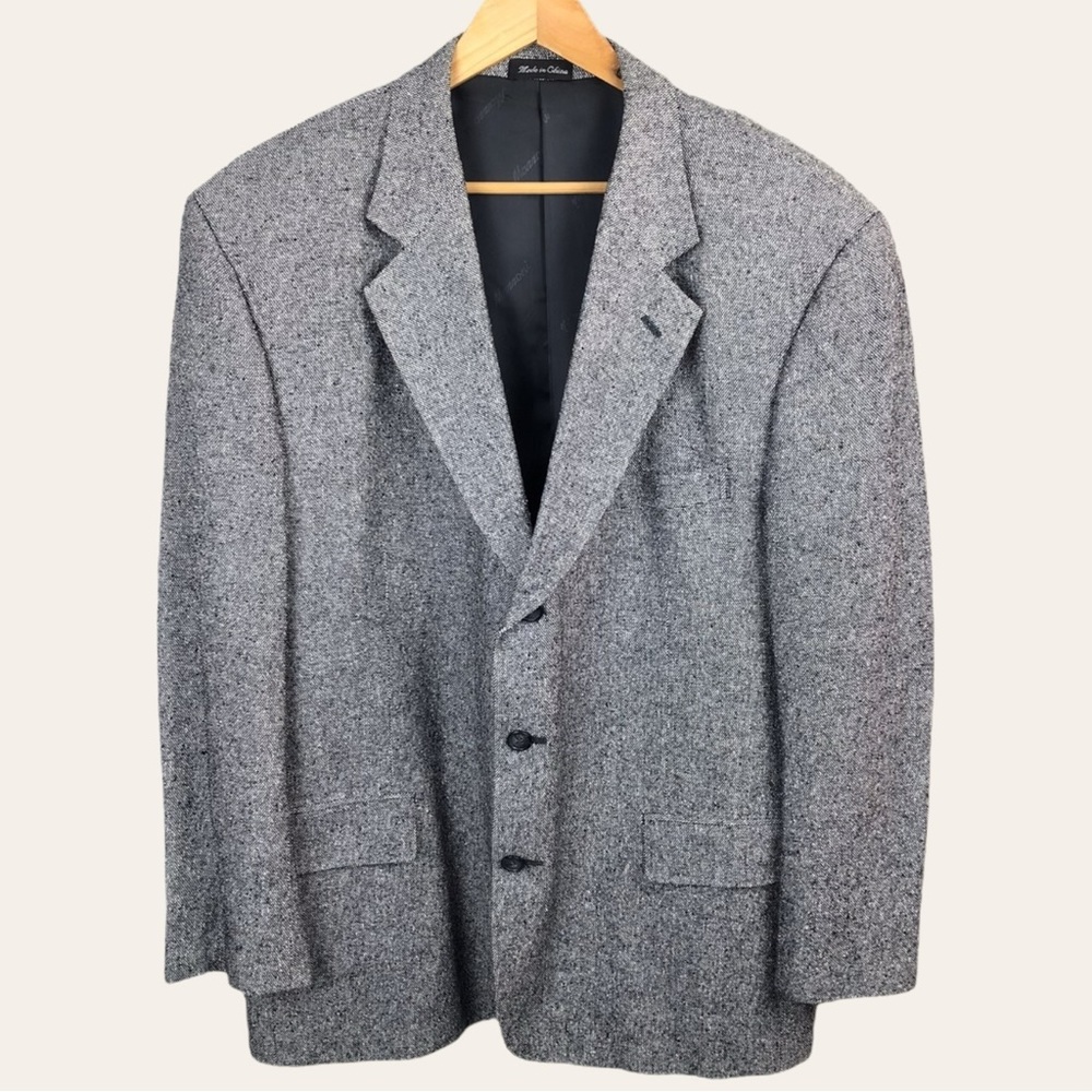Mazzoni Vintage Silk Tweed Oversized Boxy Work Lined Blazer Suit Jacket Gray 46R